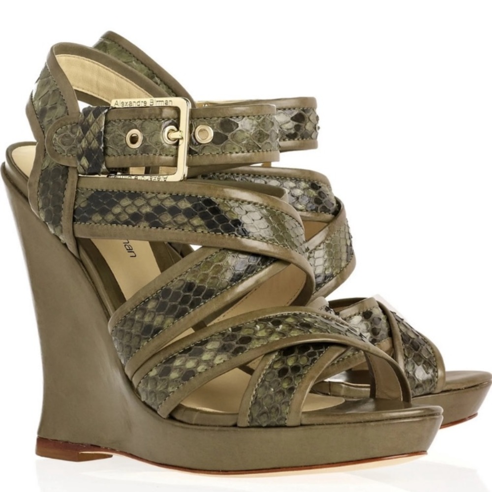 Alexandre Birman Python Leather Platform Wedge St… - image 1